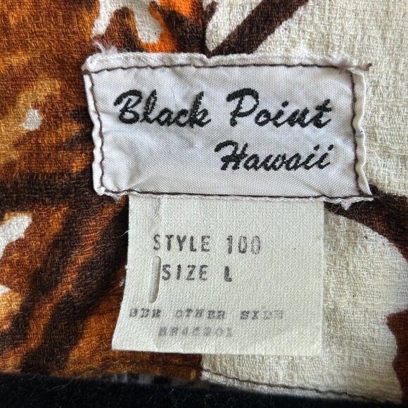 Black Point Hawaiian Brown Barkcloth Hibiscus Floral Ruffle Sleeveless Top - Picture 5 of 9